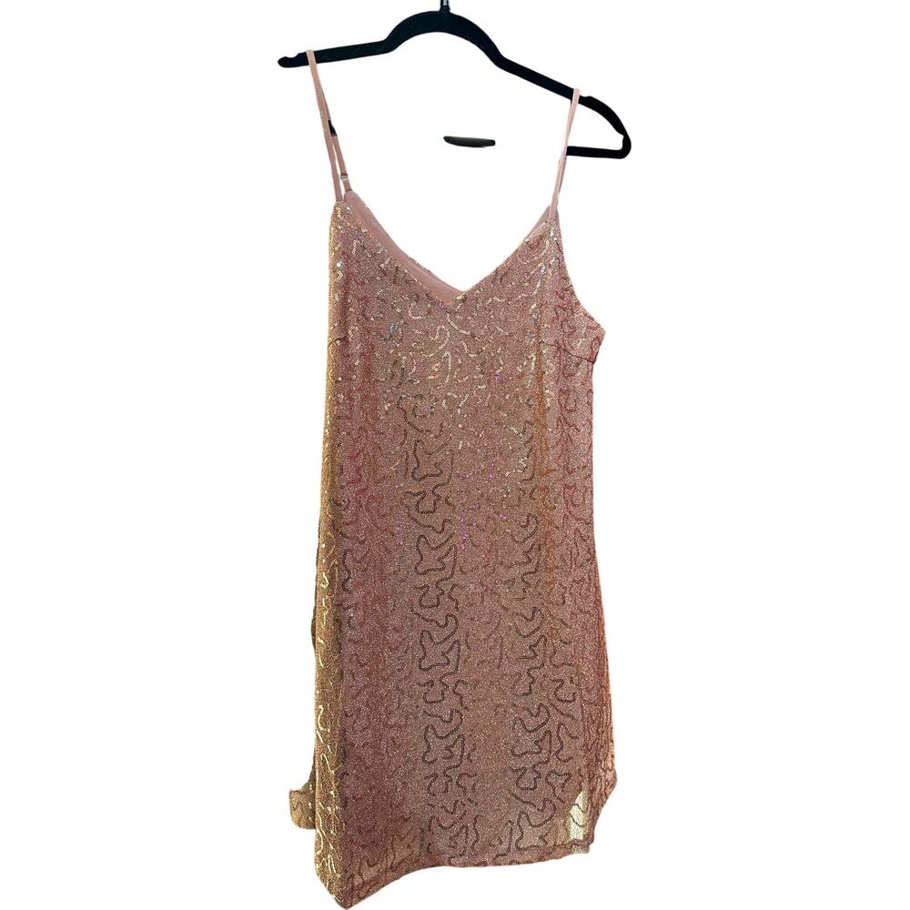 $69 Andree By Unit Rose Gold Sequin Slip Dress S NWT